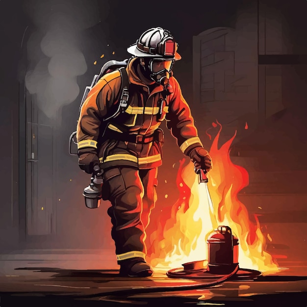 Vector Een brandweerman is het uitzetten van de brand illustratie