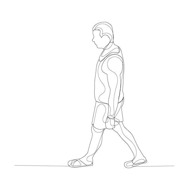 Vector een doorlopende lijn die een wandelende man tekent