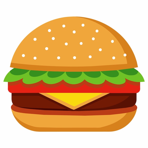 Vector een grote hamburger met kaas en sla met platte illustratie stijl