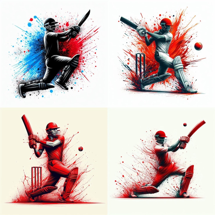 Vector vector een man die cricket speelt kleurrijke achtergrond