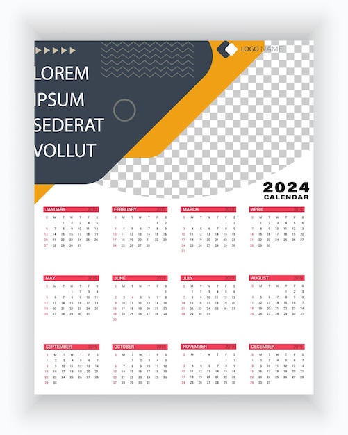 Vector één pagina wandkalender 2024