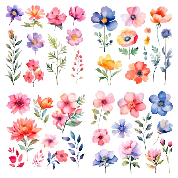 Vector een set aquarel bloemen een boeket bloemen