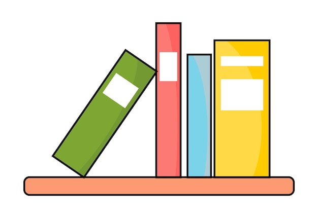 Vector eenvoudig pictogram van boekenplank met kleurrijke boeken of mappen plank met notebooks encyclopedie