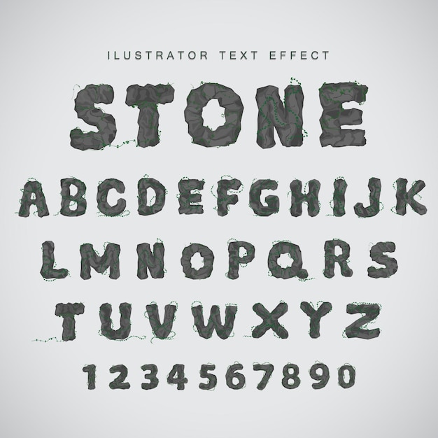 vector effect text illustration rock effect complete alphabet set with letters and numbers