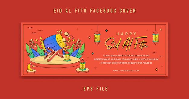 Vector Eid AlFitr Mubarak Greeting Card Illustration FB Cover