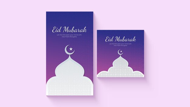 Vector vector eid mubarak paarse roze gradiënt moskee instagram post instagram stories