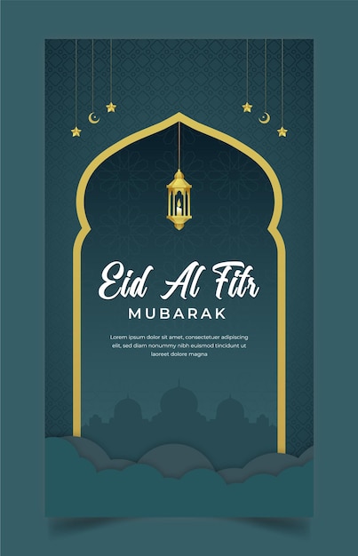 vector eid ramadan kareem instagram story template with mosque dome and islamic lanterns