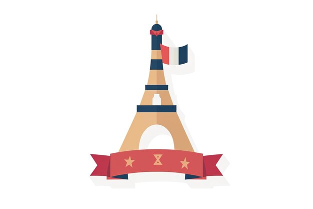 Vector eiffel tower silhouette skyline with French flag