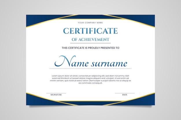 Vector elegant blue and gold certificate template design