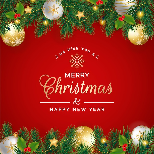 vector elegant christmas social media post design with realistic decoration abstract red background