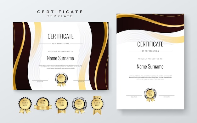 Vector elegant gradient white black and gold certificate of appreciation awards with badges template for business achievement and company