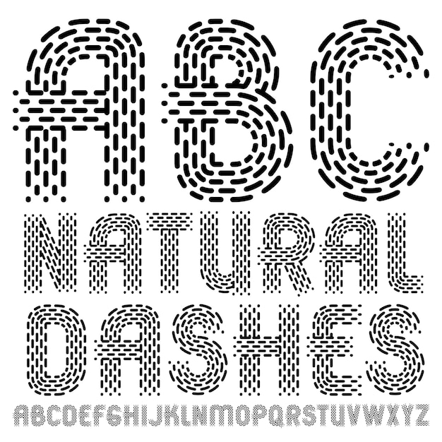 Векторные элегантные прописные буквы английского алфавита, коллекция abc. Округлый полужирный шрифт, шрифт от а до я может использоваться в дизайне ретро-плаката. Выполнен параллельными пунктирными линиями.