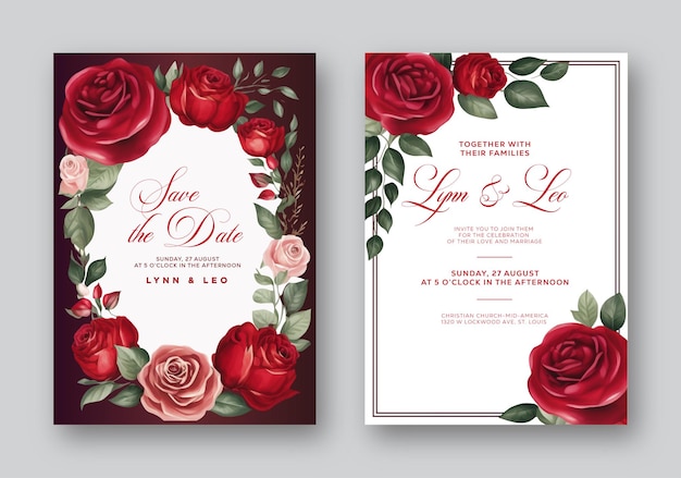 Vector vector elegant wedding invitation with beautiful flowers watercolor paint