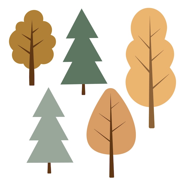 フラット スタイルで白い背景に分離された秋の木の要素のベクトル要素