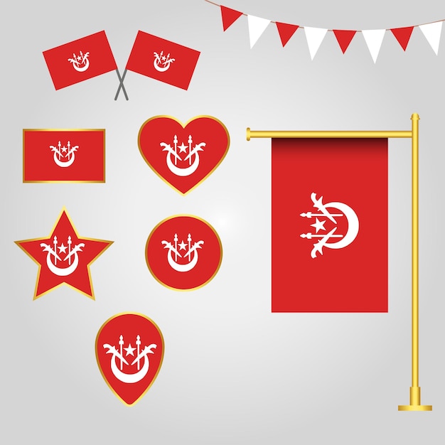 vector elements collection of Kelantan State of Malaysia star pole flag heart flag shapes
