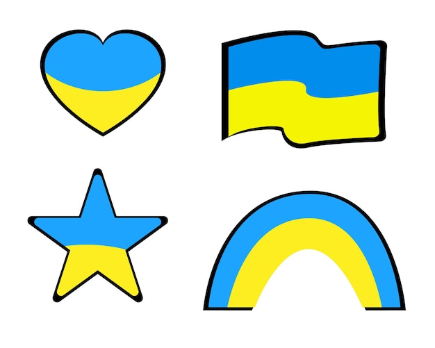 Vector elements in the colors of the ukrainian flag heart flag star rainbool