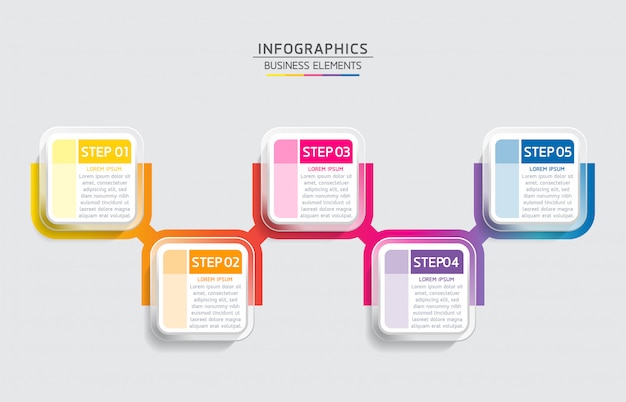 インフォグラフィックのベクター要素。プレゼンテーションとグラフ。ステップまたはプロセス。 5つのステップ。