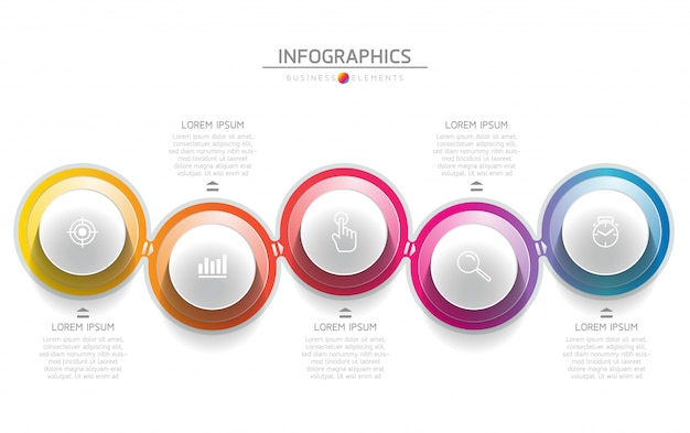 インフォグラフィックのベクター要素。プレゼンテーションとグラフ。ステップまたはプロセス。 5つのステップ。