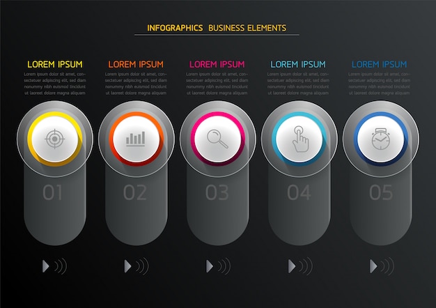 インフォグラフィックのベクター要素。プレゼンテーションとグラフ。ステップまたはプロセス。 5つのステップ。