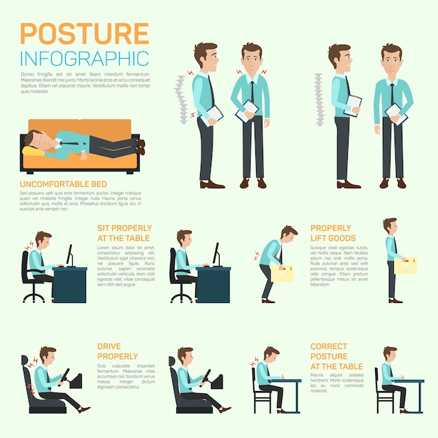 Vector elements of improving your posture infographic