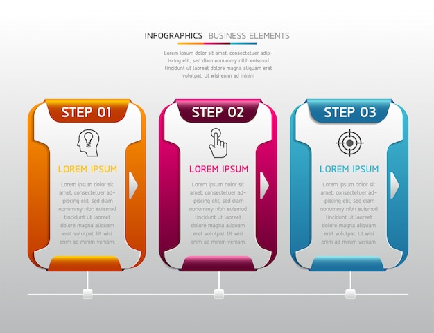 Vector elements for infographic. presentation and chart. steps or processes.  3 steps.