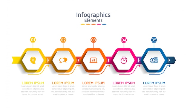 Vector elements for infographic. presentation and chart. steps or processes.  5 steps