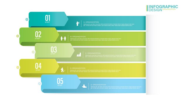 Elementi vettoriali per la presentazione di infografiche e passaggi o processi del grafico