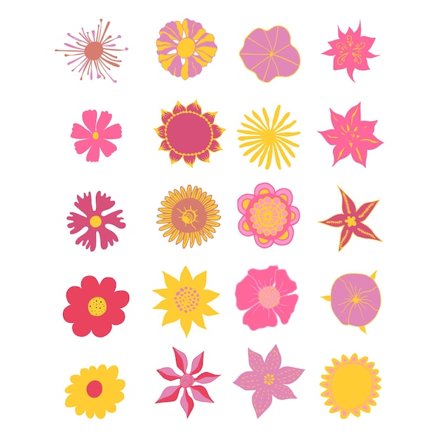 Vector elements. Set of bright different flowers.