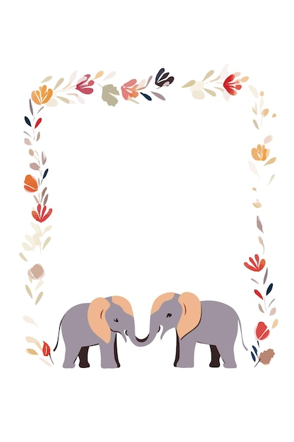 Vector vector elephants frame with natural plant and leaves