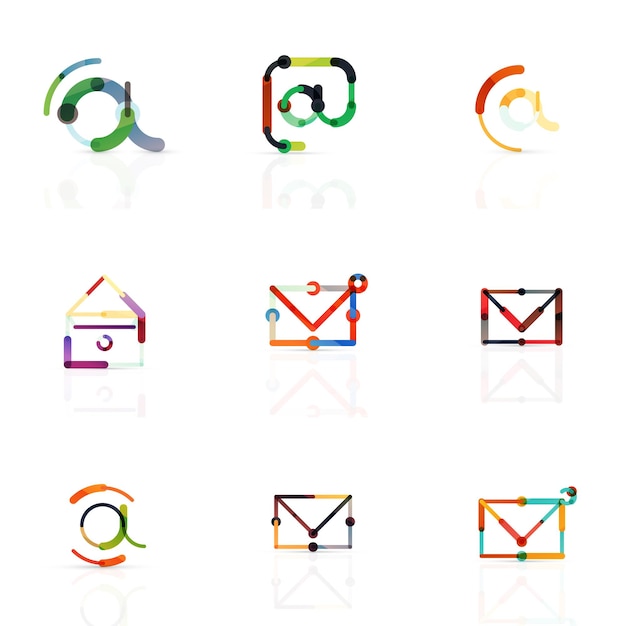 Vector email business symbols or at signs logo set Linear minimalistic flat icon design collection