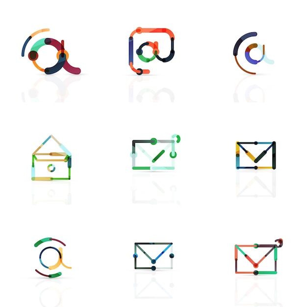 Vector email business symbols or at signs logo set Linear minimalistic flat icon design collection