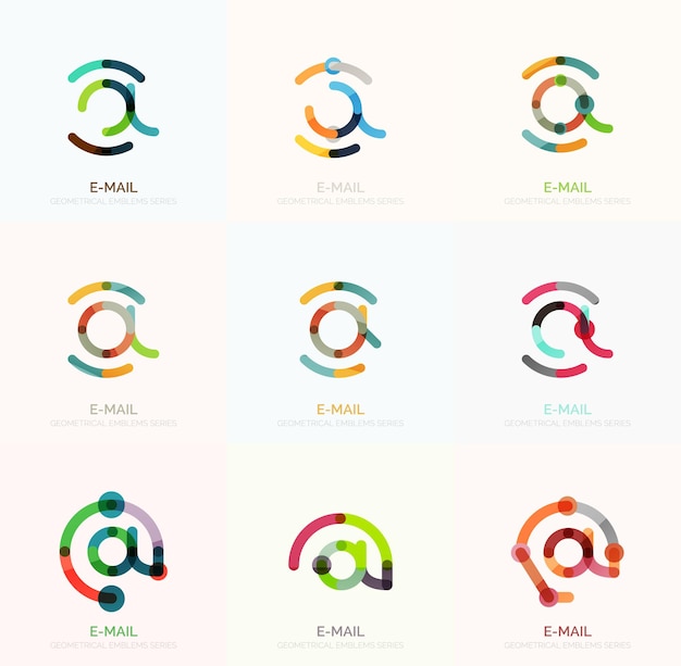 Векторные бизнес-символы электронной почты или набор логотипов вывесок Линейная минималистичная коллекция плоских иконок