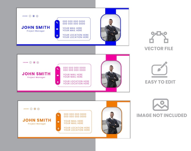 Firma di posta elettronica vettoriale o piè di pagina di posta elettronica e design di copertina personale per i social media