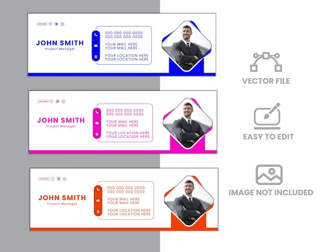 Векторная подпись электронной почты или нижний колонтитул электронной почты и личный дизайн обложки социальных сетей