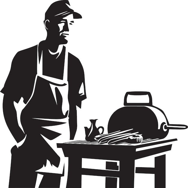 Vector vector ember canvas zwart bbq emblem verkoolde kronieken man vector bbq logo