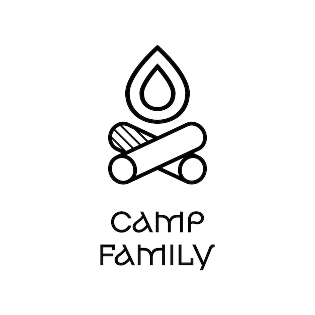 Vector emblem of campfire and text on white background