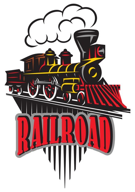 Векторная эмблема в винтажном стиле с рисунком локомотивов на тему ретро-железной дороги