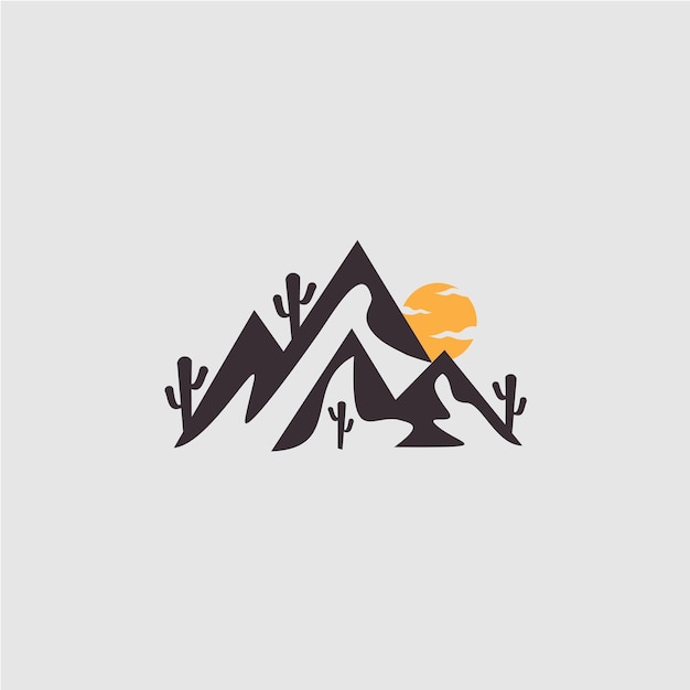 砂漠の風景の山脈と天体のシンボルを持つベクトル紋章