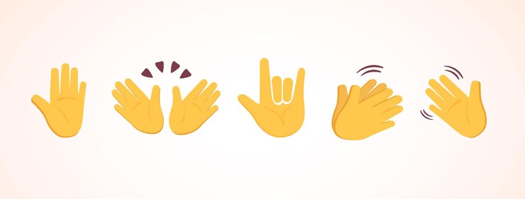 Vector emoji collectie met verschillende handen voor sociale media geïsoleerd op een witte achtergrond. Moderne emoticons.