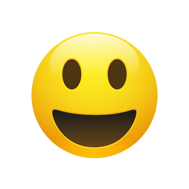 Vector emoji gele smileygezicht met ogen en mond op witte achtergrond grappige cartoon emoji icon