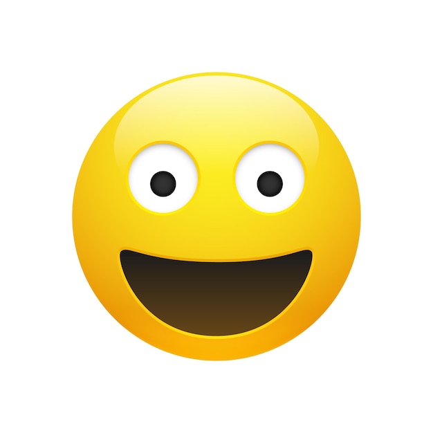 Vector Emoji gele smileygezicht met ogen en mond op witte achtergrond Grappige cartoon emoticon icon