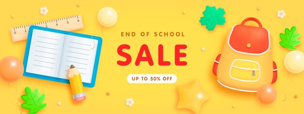 Vector end of school sale banner