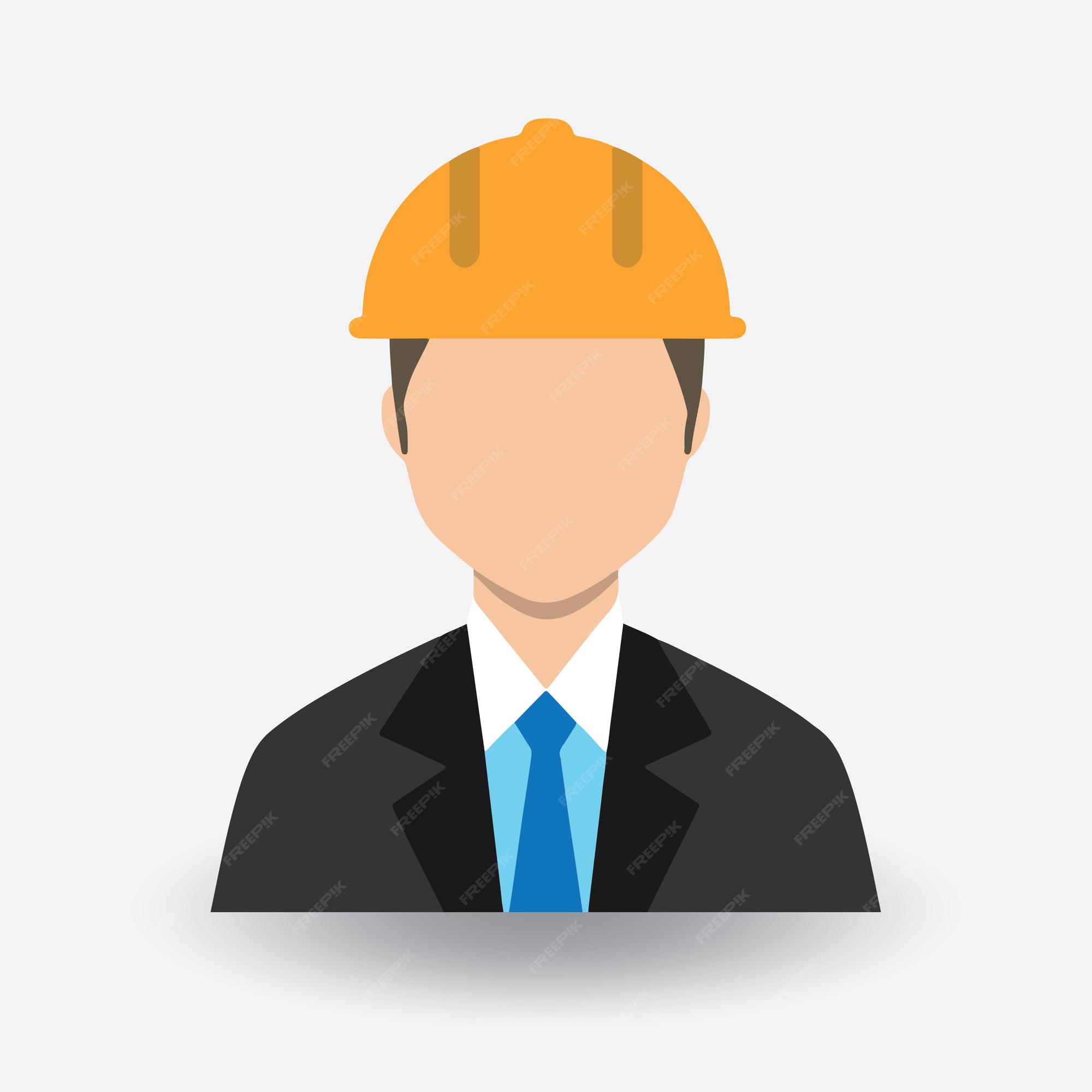 Engineer Avatar, Architect in Helmet Thin Line Flat Color Icon