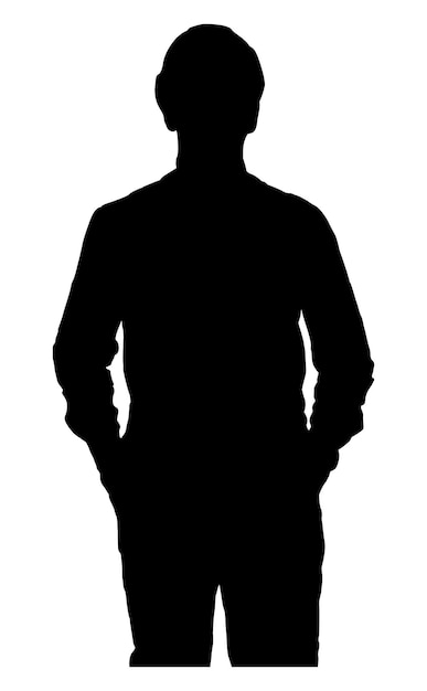 Vector vector engineer man standing silhouette front view isolated on white