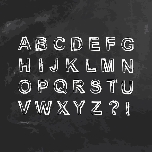 Вектор Векторный английский алфавит abc мелом, выделенным на доске