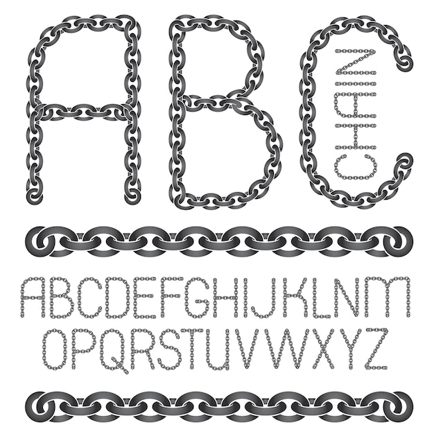 Vector English alphabet letters, abc collection. Upper case creative font  made with steel chain link, joined link.