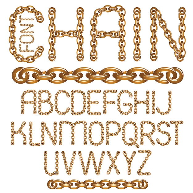 Vector vector english alphabet letters collection. upper case decorative font created using metal connected chain link.