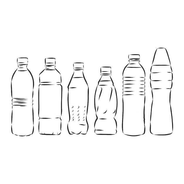 Vector enkele schets plastic fles water. plastic fles, container, schets vectorillustratie