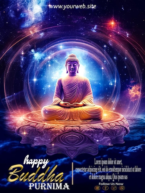 Vector Eps Gelukkige Boeddha Purnima poster met standbeeld van Boeddha