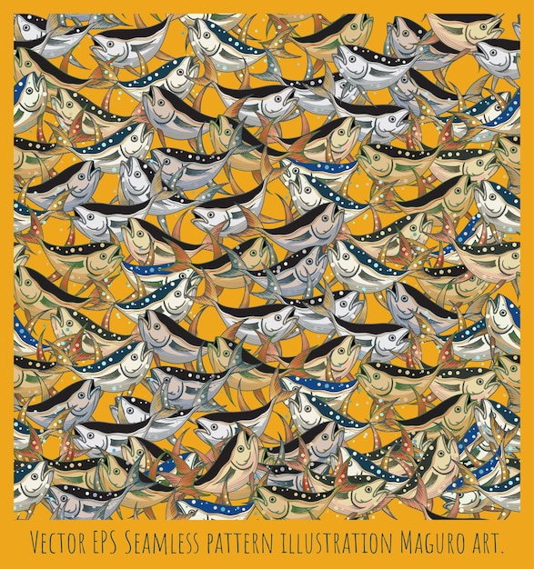 Vector EPS Naadloze patroon illustratie Maguro Tonijn vissen art